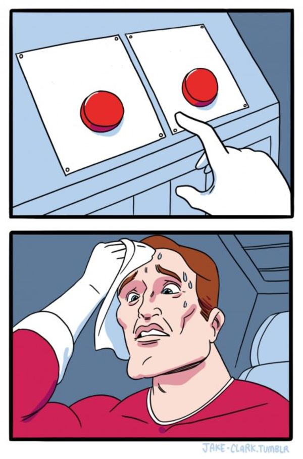 Two Buttons meme about Perelel